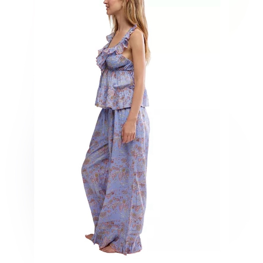 NWT Free People Tangled Lights Floral Periwinkle Blue Women's Cotton Pajama Set